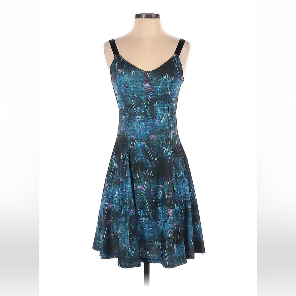 Wollner blue patterned a line mini dress, size P or small